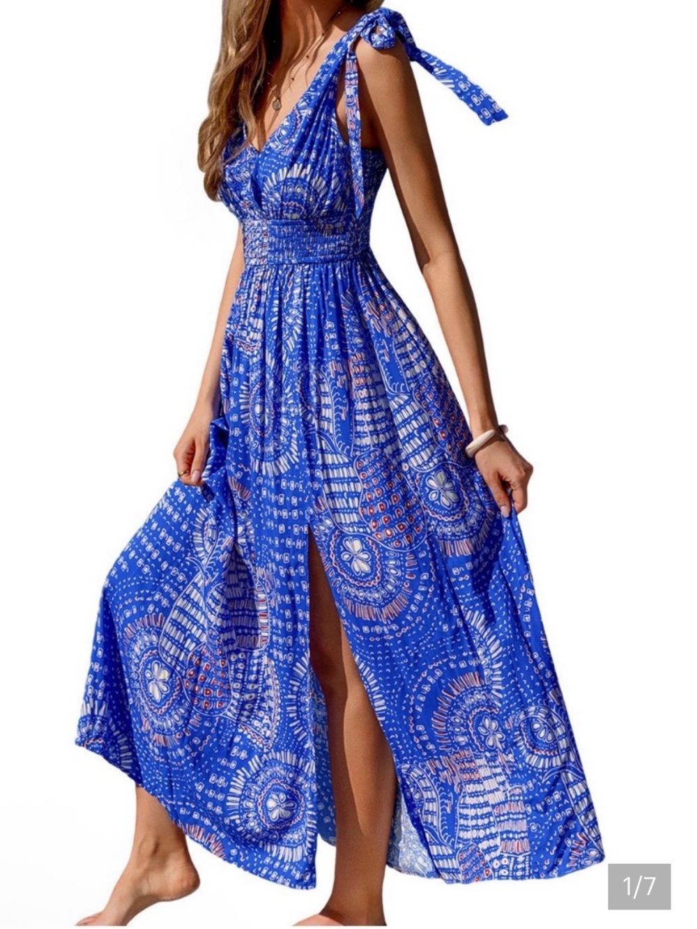 Cupshe NWT S BOHO purplish -Blue Mandala Printed Tie-Shoulder Maxi Dress